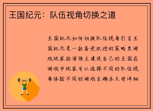 王国纪元：队伍视角切换之道